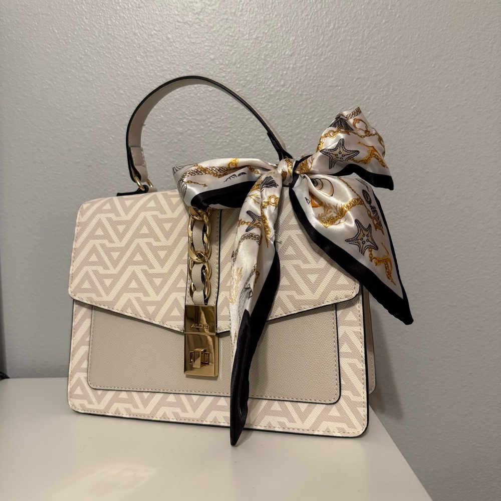 ALDO Chic Beige Satchel with Scarf Detail
